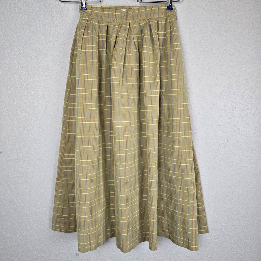 VTG Actualite Dejac Paris Plaid Midi Skirt Made in France Yellow Blue Pleated